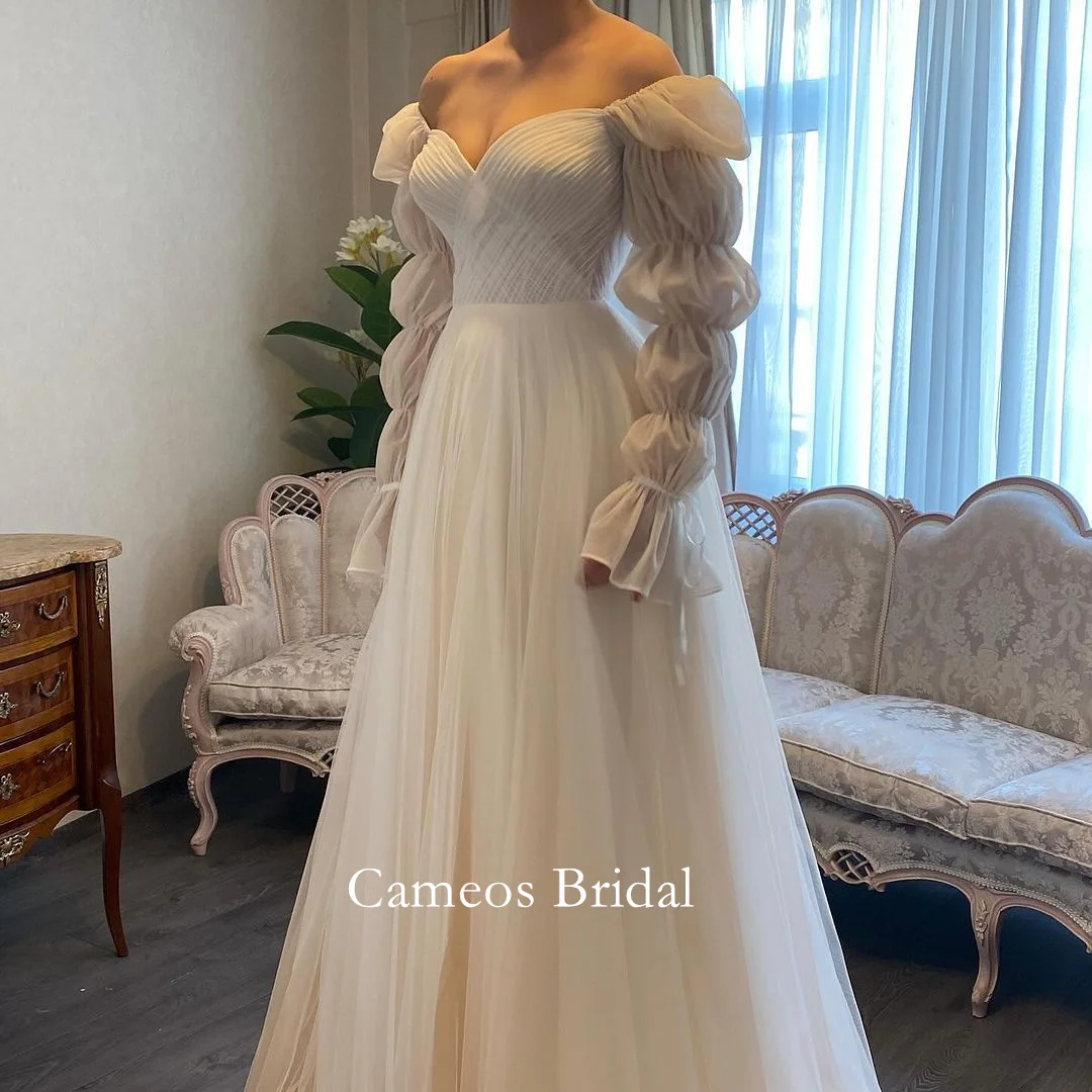 

SONDR Off the Shoulder Long Puff Sleeve Korea Wedding Dresses Princess Photo Shoot Ivory Tulle Corset Back Custom Bridal Gown