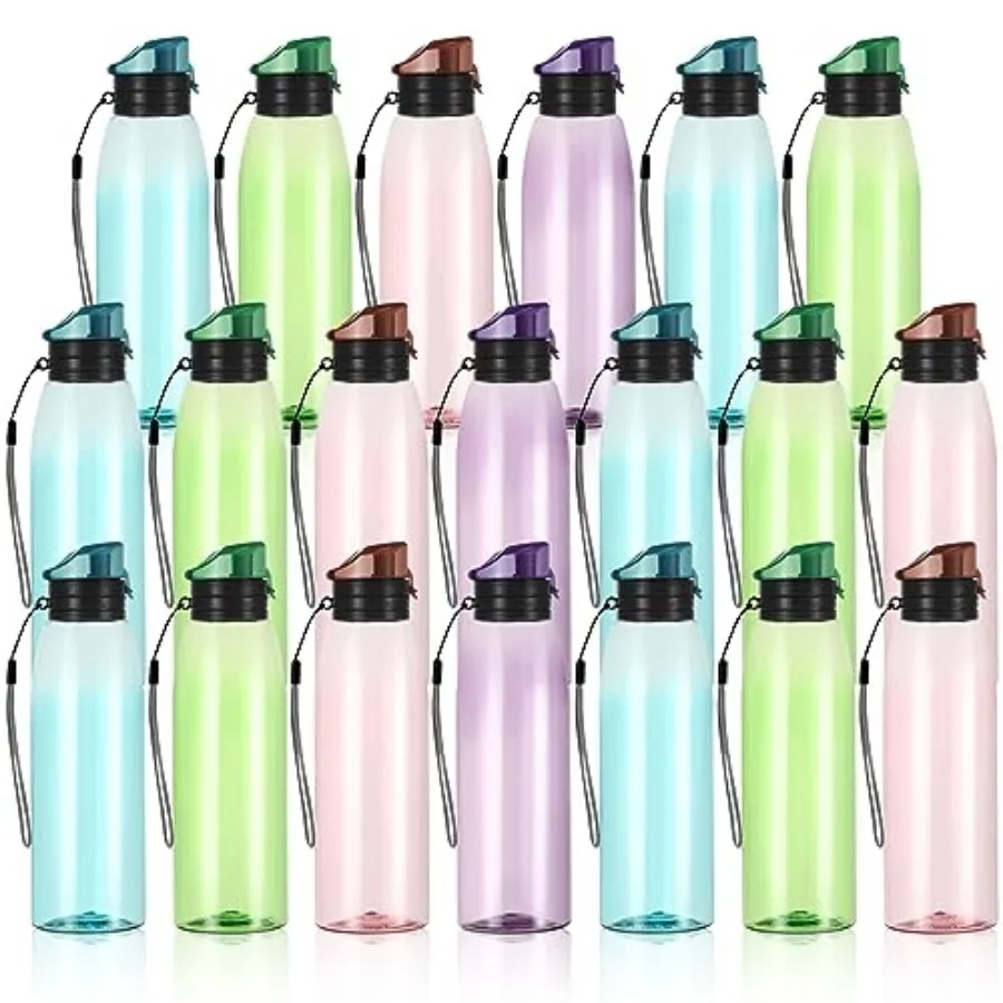 

20-Piece Water Bottle Set - Clear Plastic 17 oz Sport Drink Bottles with Leakproof Flip Top for Travel, Gym, Camping, Hiking Mu