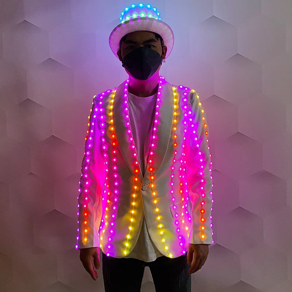 LED Suit Clothing Hat Glow-in-the-dark Stage Dance Performance  Nightclub Lighting Clothing Led Party  Dance Costume