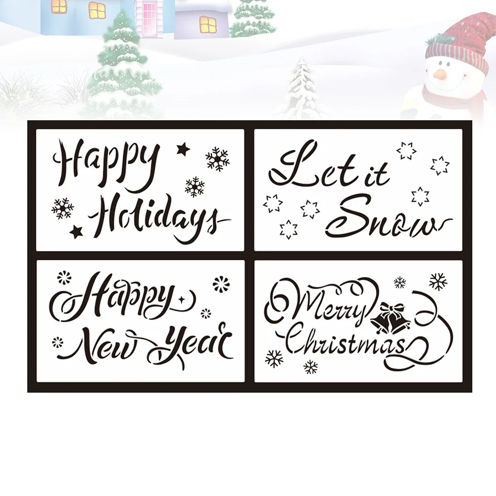 

1 Set Merry Christmas Happy New Year Let it Snow Happy Holidays Painting Template Stencils Template (White)