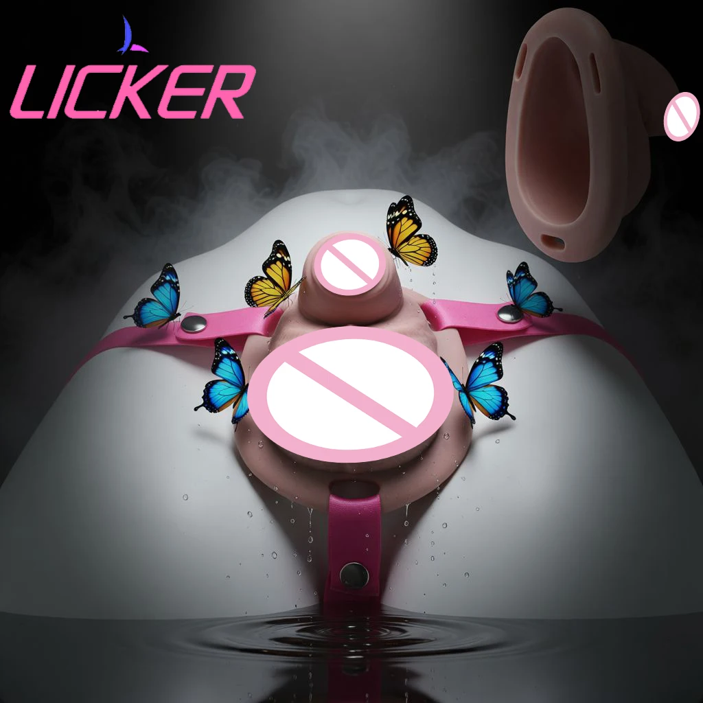 لعق سيليكون القضيب السراويل الديك عبودية ملخصات قضيب جلدي أقفاص العفة مع فتحة الإحليل ديك غمد ضبط النفس BDSM الجنس متجر #1