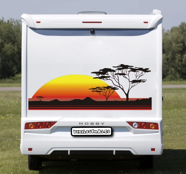 Modern Tree Sun Mountain Camper Rv Car Sticker Decal Travel Explore Motorhome Van Trailer Caravan Vinyl Decor