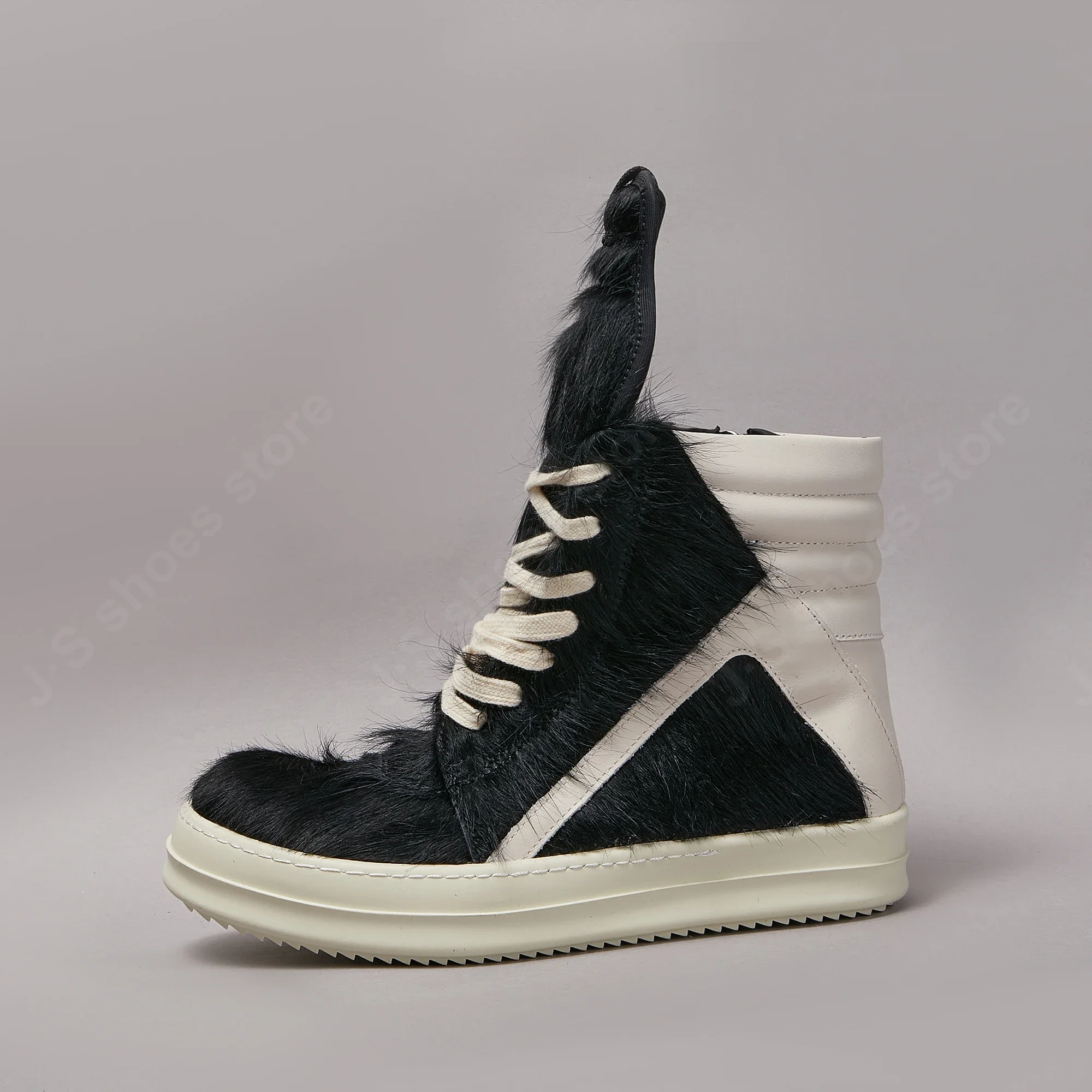 

Ricks Shoe Men Horse Hair High Top Shoes Owen Women Sneaker Boots Owens Casual Shoes Men Shoe Zipper Black Horsehair Ankle Boot