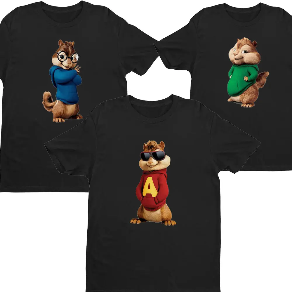 Cartoon Shirt Alvin and The Chipmunks The Squeakquel's Short Sleeve Graphic T Shirts Men Clothing High Quality Cotton Tee Tops
