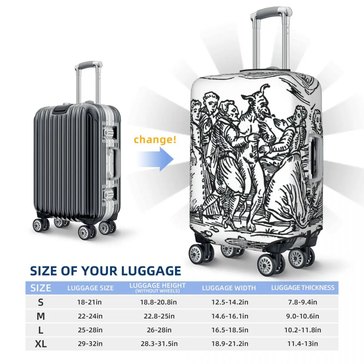 Witches Dancing With The Devil Print Luggage Protective Dust Covers Elastic Waterproof 18-32inch Suitcase Cover