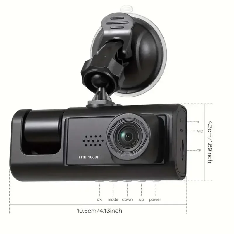 

Dash Cam W/ IR Loop Recording & 2" IPS Screen 1080P 3 Camera ， DVR Recorder, Video Recorder, Vehicle DVR