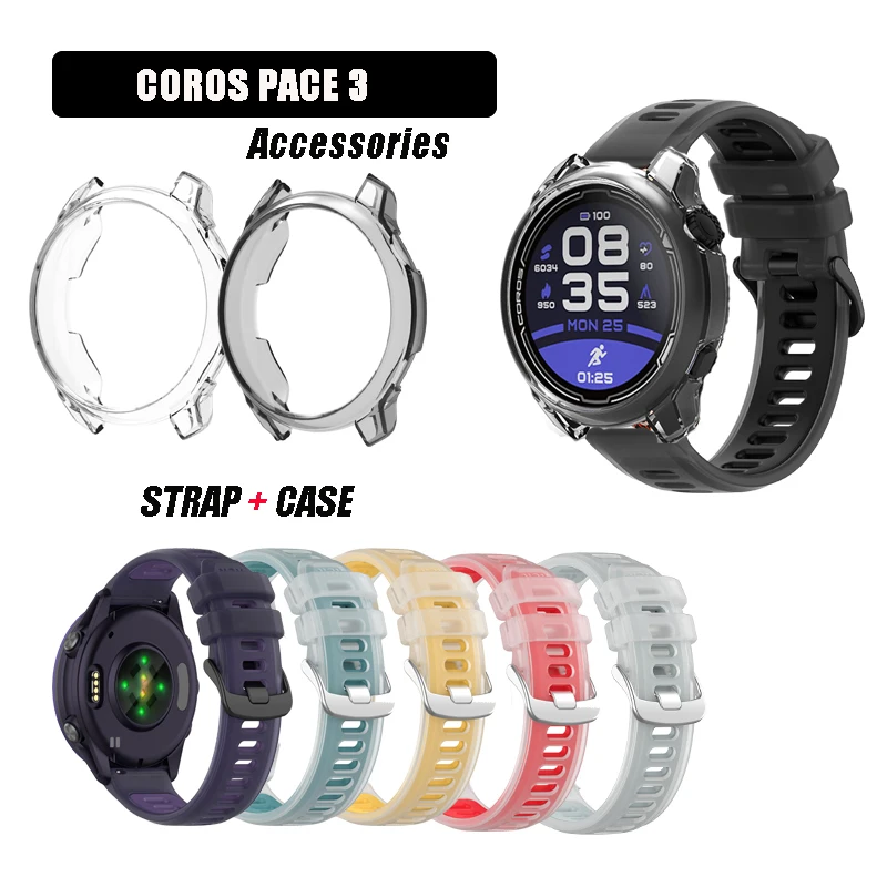 

[Transparent Case+Watch Strap] Jelly Color Strap for COROS PACE 3 Spare Strap Silicone Strap