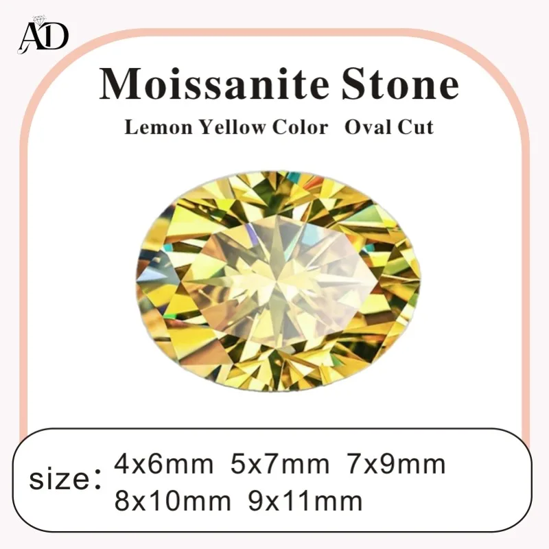 

Charms Beads Moissanite Stone Lemon Yellow Color Oval Cut VVS1 with Certificate Gemstone for jewel making