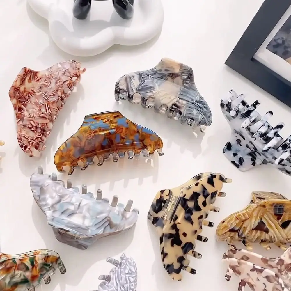 

Solid Color Fresh Acetate Hair Claw Hair Clip Shark Clip Printing Shark Clip Hairpin Geometry Tortoiseshell Hair Claw Female