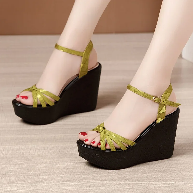 Plus Size 32-43 Platform Wedges Sandals Women Shoes 2024 Summer Fresh Green High Heels Sandals Ladies Office Party Beach Sandals