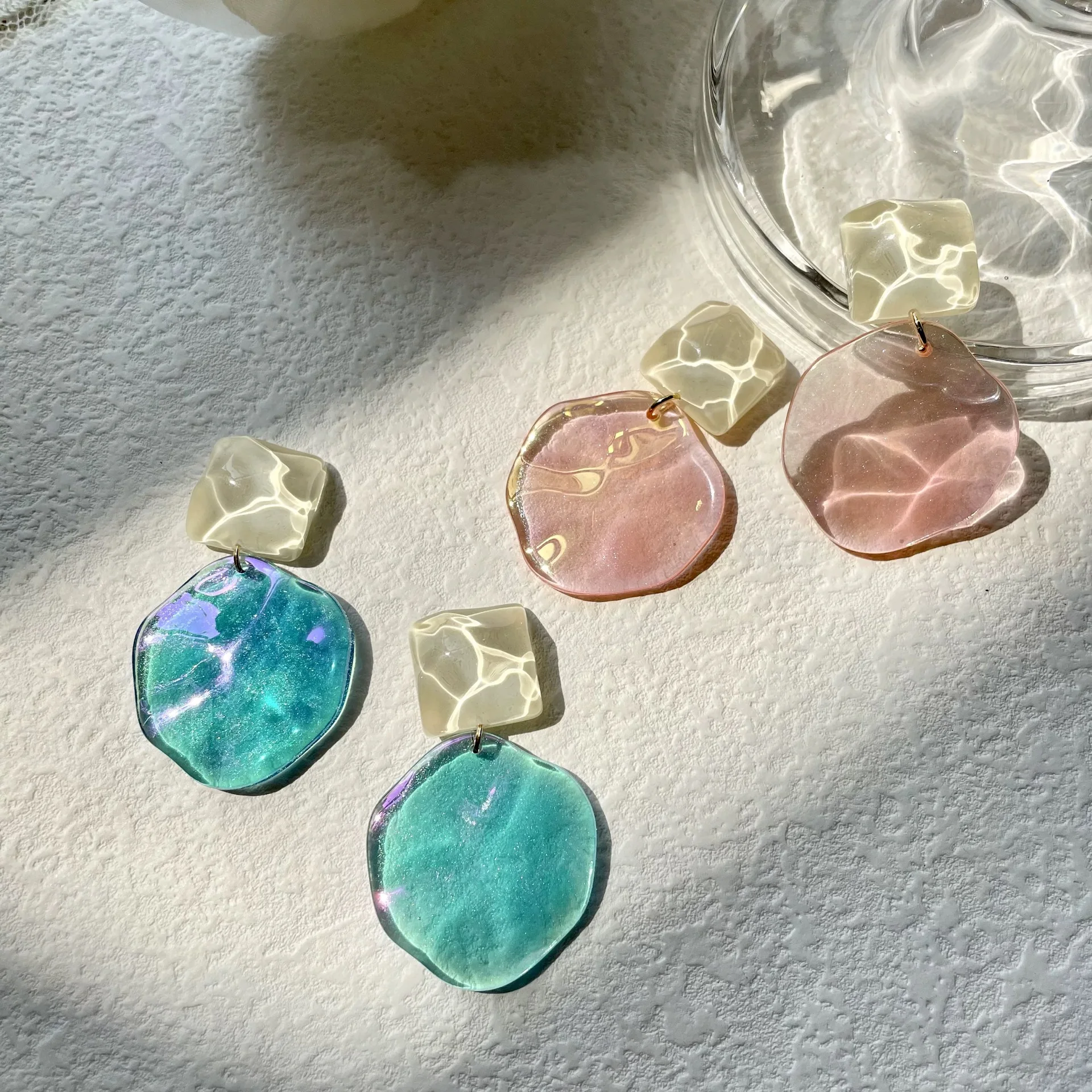 Summer Day Irregular Water Ripple Acrylic Resin Transparent Earrings for Women Sweet Girl Fashion Jewelry Party Birthday Gift