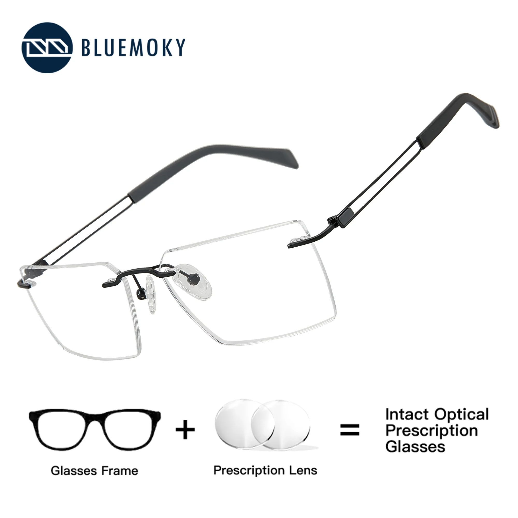 

BLUEMOKY (M Size) Frameless Mental Custom Prescription Spectacles for Man Close Reading Glasses Men Medical Eyeglasses