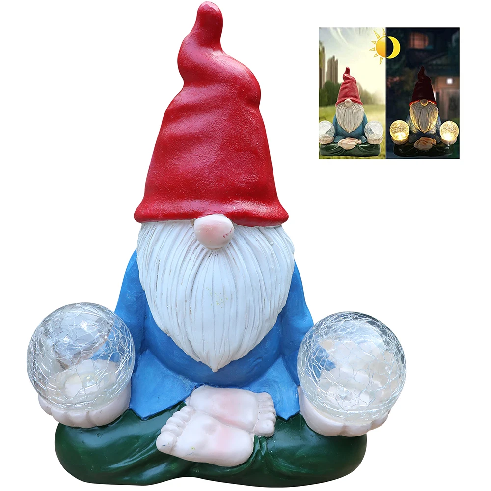 Vườn Gnome Tượng Ngoài Trời IP65 Đèn LED Năng Lượng Mặt Trời Nhựa In Hình Hoa Lá Mang Magic Quả Cầu Đèn Sân Sân Bãi Cỏ Hiên Nhà Bên Ngoài trang Trí