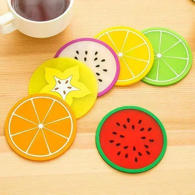 Fruit Shape Cup Coaster Silicone Slip Insulation Pad Cup Mat Hot Drink Holder Mug Stand Home Table Decorations Kitchen Accessory