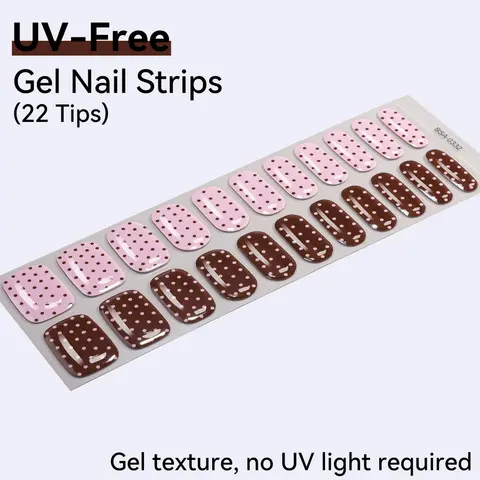 22 Tips Autocollants pour ongles en gel sans UV, motifs Cœur scintillant et Pois, couvrance totale, pour manucure DIY