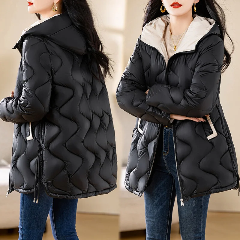 Autumn Winter Coat Women Down Cotton-padded Jacket Hooded Coats Thicken Parkas Windproof Warm Zip Outerwear Loose Overcoat 2024