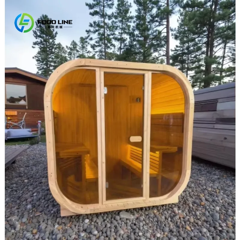 Customized Square Spruce Sauna Room with Panoramic View | High-Efficiency Steel Heater for Home Spa Luxury Outdoor Sauna