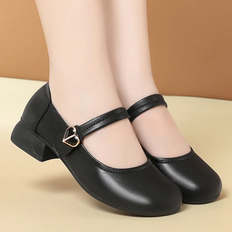 

Большие размеры 35–43, винтажные дышащие удобные туфли из натуральной кожи, осень 2023, женские туфли Мэри Джейн на квадратном каблуке, повседневные офисные туфли для мам
