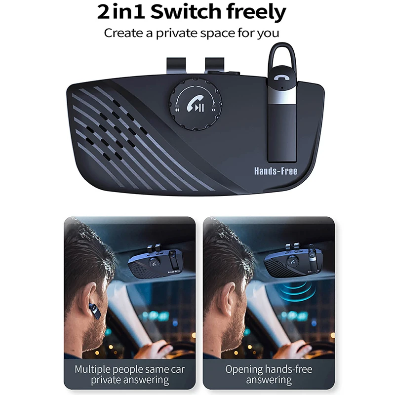 

NEW Bluetooth-compatible 5.0 Speakerphone 2 in 1 Handsfree Sun Visor Speaker Wireless Car Kit Earphone Audio Music Loudspe L1
