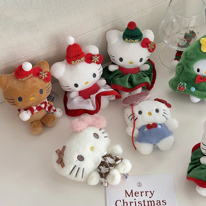 Muñecas de decoración navideña para Halloween, My Melody Kuromi Cinnamoroll Kt, juguete de peluche de gato, colgante pequeño, llaveros de animales de peluche, regalos