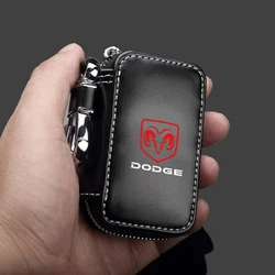 Car Key Protector Bag Leather Key Holder Keyring Wallet Zipper for Dodge SXT DART Challenger RAM 1500 Charger Avengr Accessorie