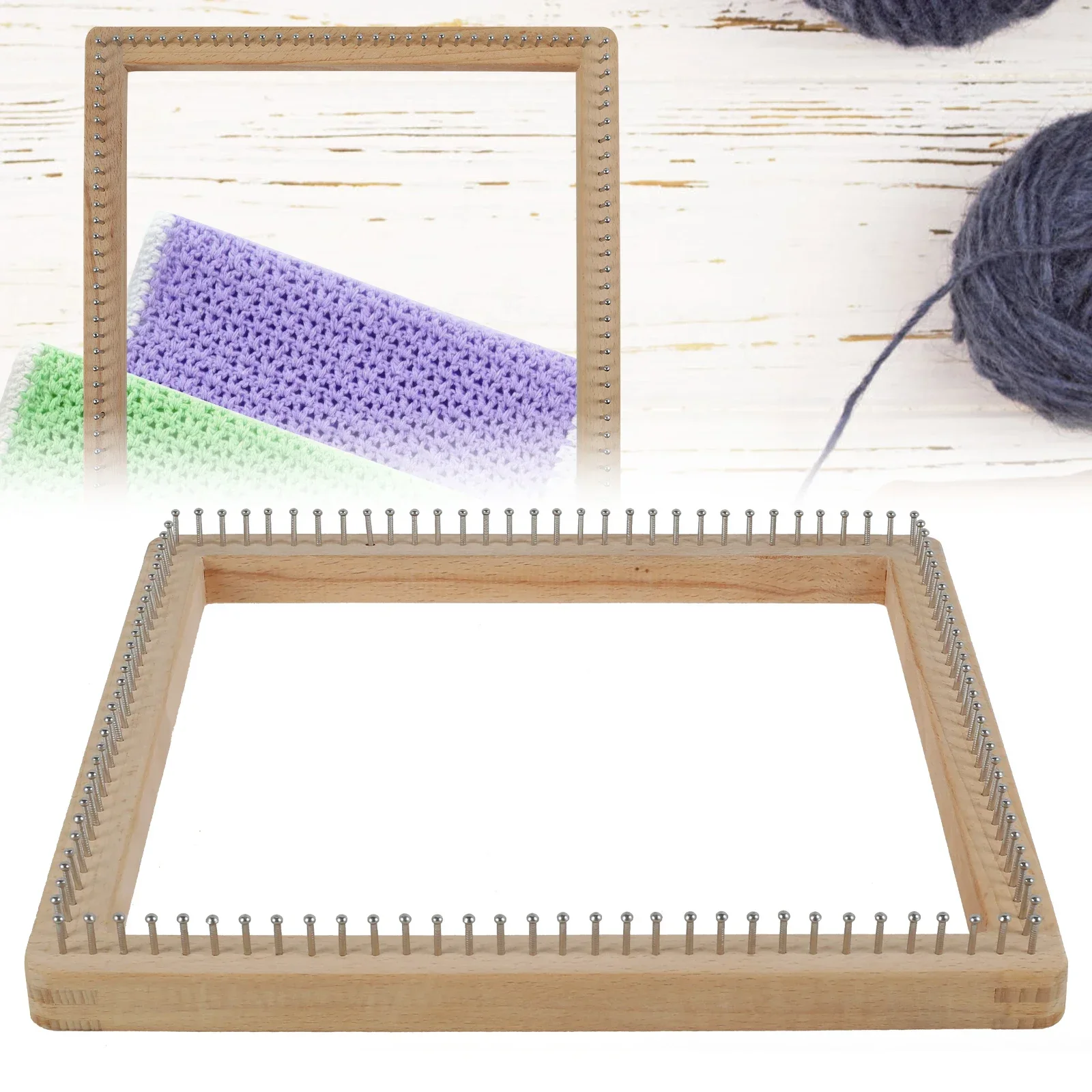 Square Knitting Loom Beech Wood Knitting Board DIY Handcraft Weaving Loom with Non Detachable Hooks Knitting Loom Tools