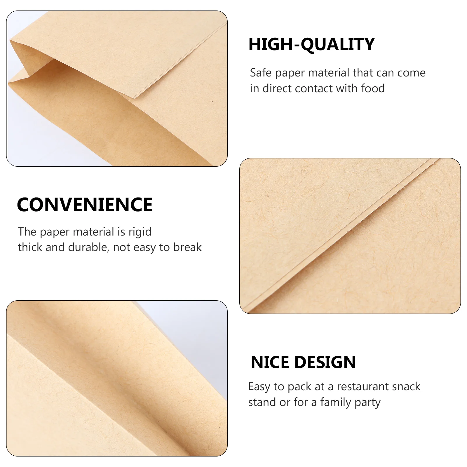 

100pcs Food Bags Safe Paper Rigid Thick Restaurant Snack Family Party Storage Pouch Wrapping Bags Grocery