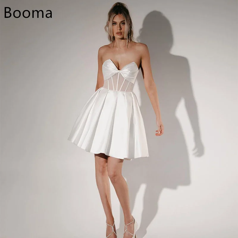 

Booma Simple Mini Wedding Party Dresses Sleeveless Brides Prom Gown A-Line Cocktail Dreess Outfits Customize