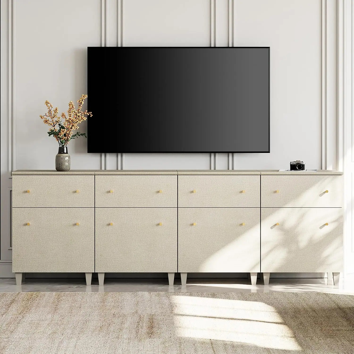 TV Stand Cabinets for 80/85//100+ Inch TVs, 4-in-1 Highboy Wood Entertainment Center with 4 Drawers and Doors,, Customized