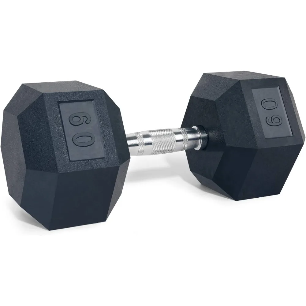 Rubber Encased Hex Dumbbells in Pairs or Single, Hand Dumbbell Weight with Metal Handle for Strength Training