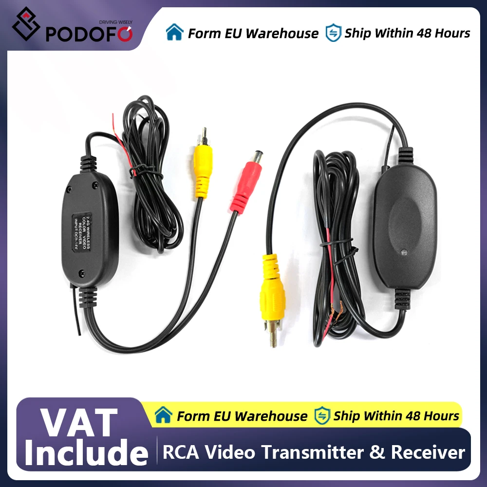 Podofo Wireless Rear View Camera RCA Video Transmitter & Receiver Kit for Car Rearview Monitor 2.4 Ghz Transmitter & Receiver