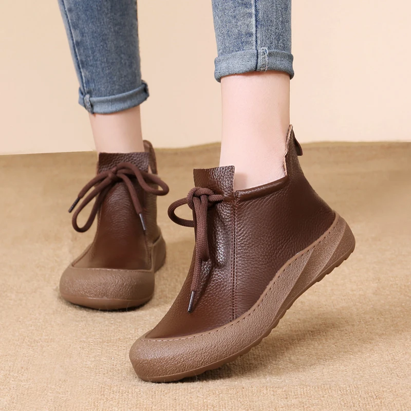 Women's Ankle Boots Flats Fashion Dress Shoes Lace Up Casual Woman Sport Shoes 2025 Winter Cozy New Walking Mujer Chelsea Boots