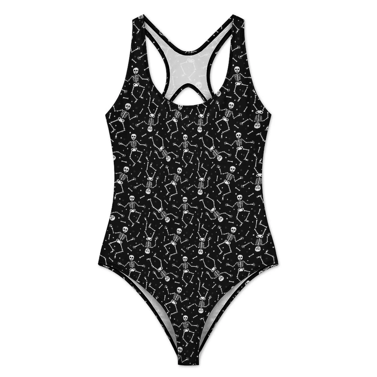 Halloween Skeleton Swimsuit Skull Print Swimwear One Piece Surfing Bodysuit High Cut Monokini Female Push Up Sexy Beachwear