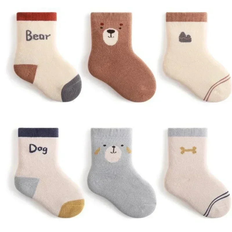 3 Pairs Thick Warm Kids Home Socks Baby Middle Tube Stockings Long Socks Infant Toddler Boys Girls School Thermal Mid Calf Socks