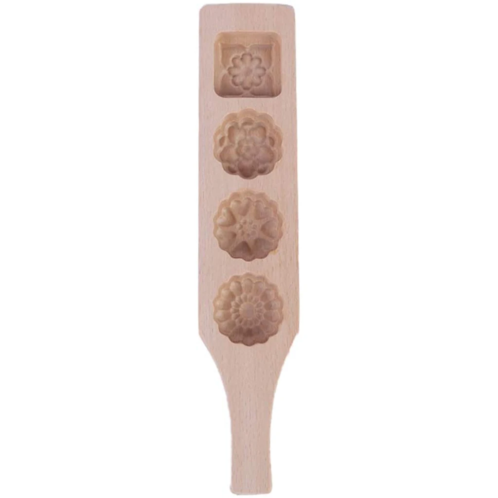 4-Hole Wooden Moon Cake Mold Pastry Baking Tool, Used to Make Mung Bean Ice Skin Pastry Mold (Random