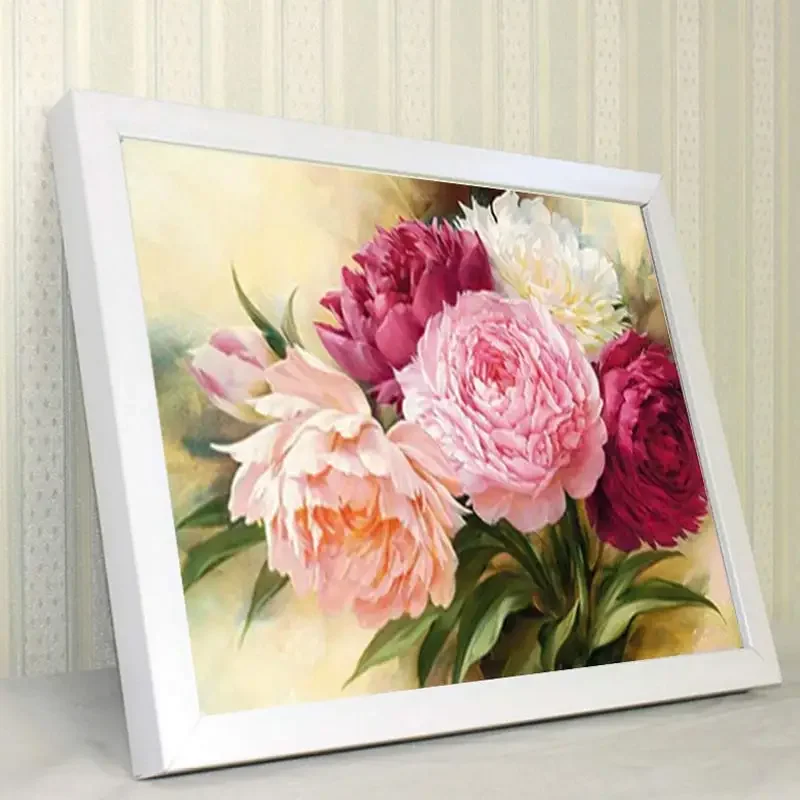 5D Full Diamonds Peony Flowers/Snow House Scenery  Embroidery Cross Stitch Kits Handmand DIY Home Decor Crafts Material Package