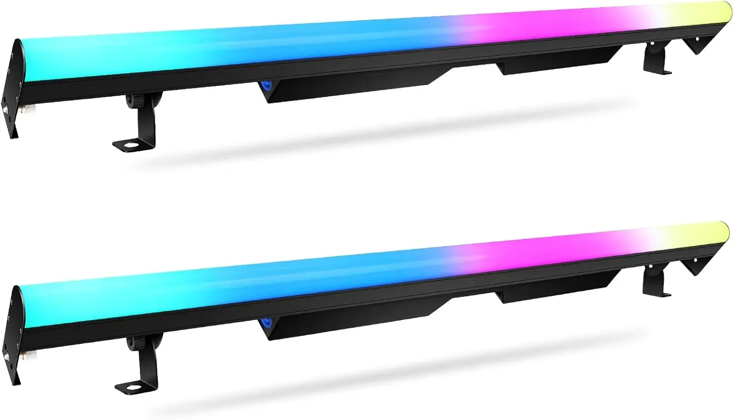 

Светодиодные сценические световые панели (2 шт.): 60 Вт, RGB-подсветка с функцией смешивания цветов - управление DMX и RDM - 67 программ последовательного свечения и 37 статических цветов - бесшовное соединение