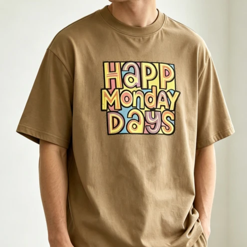 Happy Monday Days Graphic T Shirt Vintage Colorful Letter Print Short Sleeve Tshirt Casual Loose Cotton Tee Streetwear Y2k Top