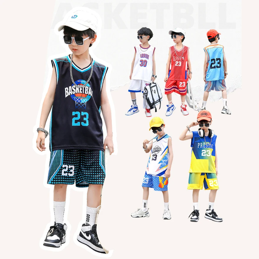

Kids Basketball Sets Children Basketball Uniform Polyester Quick Drying Boys Girls Students Throwback Basketball Jerseys Shorts