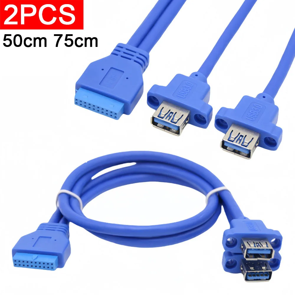 

2pcs Motherboard 1/2 Expansion Block Chassis USB3.0 Front 19 Pin/20Pin Female To 2-Port USB 3.0 With Ear Baffle Panel Cable