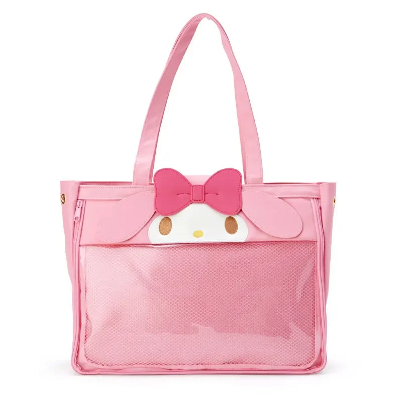 Sanrio monederos y bolsos Hello Kitty bolsos PU bolsa transparente para mujeres Melody Kawaii cartera dibujos animados lindo Kuromi fundas de hombro