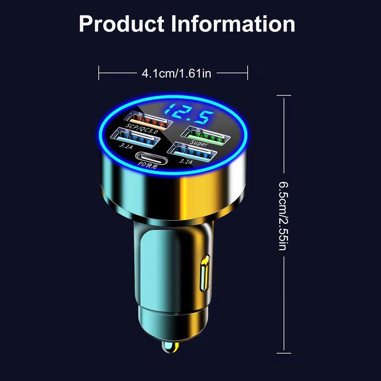 LED USB 차량용 고속 휴대폰 충전기 라이터, 아이폰, 화웨이, 샤오미, 삼성용 C 타입 PD 충전 어댑터, 5 포트, 250W