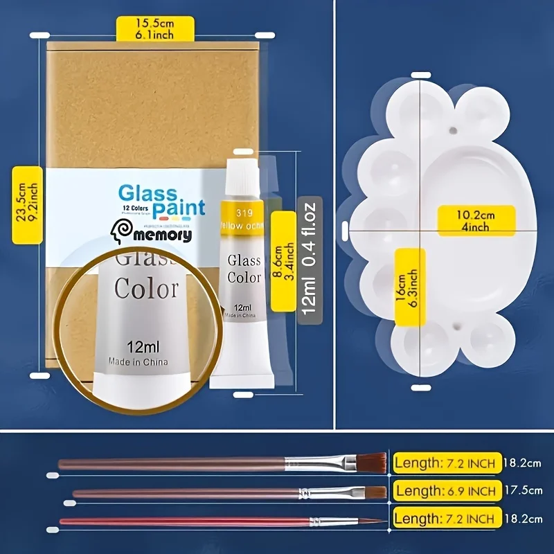 Pittura per vetro da 12 colori da 0,41 once, pittura decorativa creativa per vetro fai da te dipinta a mano, può essere utilizzata per prodotti in vetro