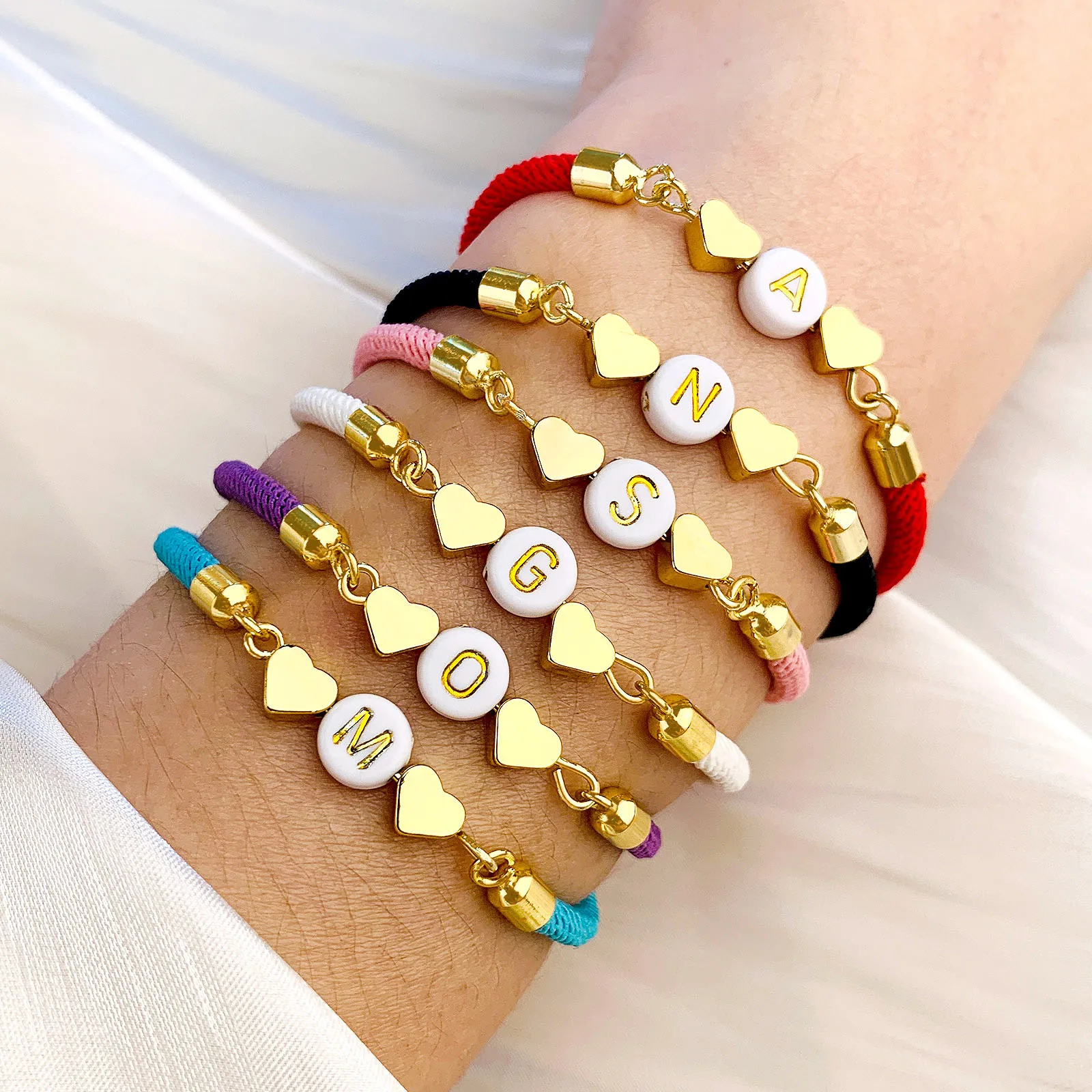 

10PCS Wholesale Charm Love Red Bracelets for Women Heart Initial Bracelets Bulk Personalized Name Jewelry Men's Letter Bulk