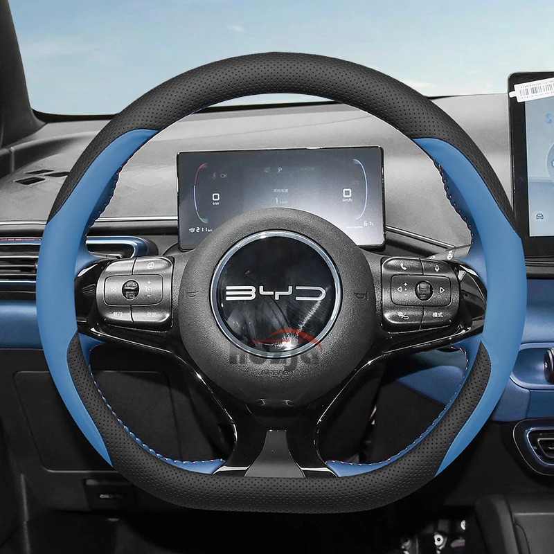Leather Car Steering Wheel Cover for BYD Dolphin Mini Atto 1 2023 2024 2025 No Need To Sew Accessories By Hand