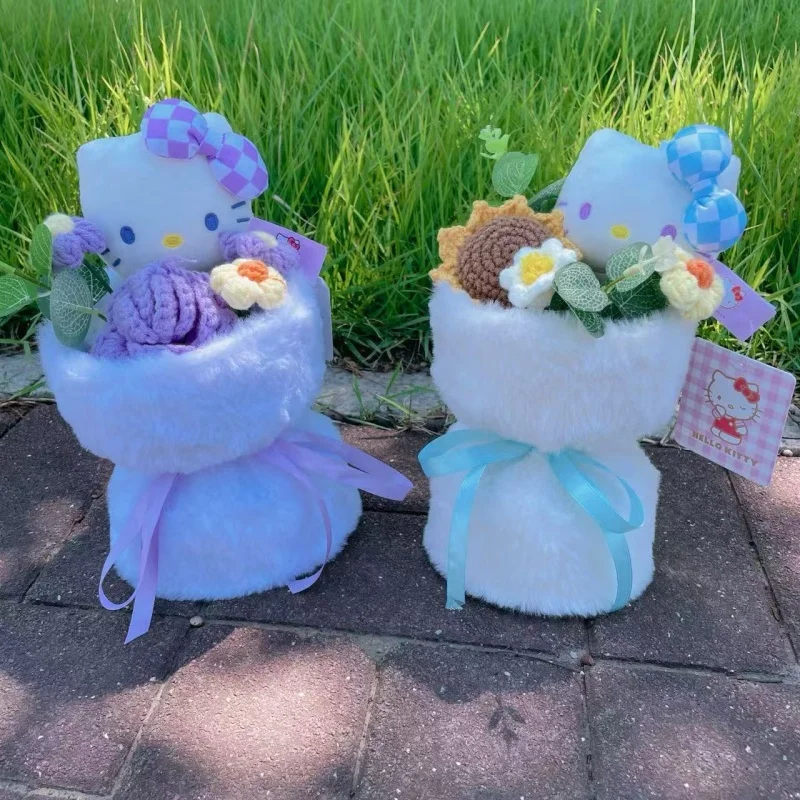 Echte Hellokitty Katzen-Plüschpuppe Gefüllte Tiere mit Blumen Kreativer Handgefertigter Blumenstrauß Valentinstag Weihnachten Abschlussgeschenke – Detail 1