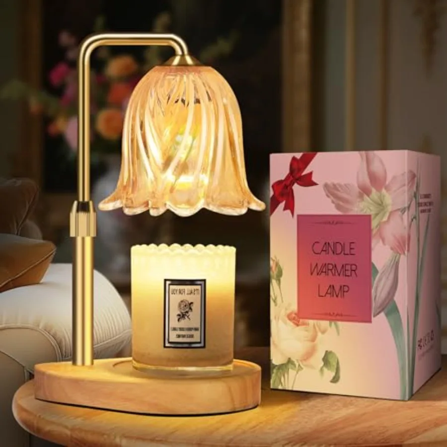 

Candle Warmer Lamp with Timer Dimmable: Birthday Gifts for Women Adjustable Height Candles Light Warmers Lamps Gold Crystal Can