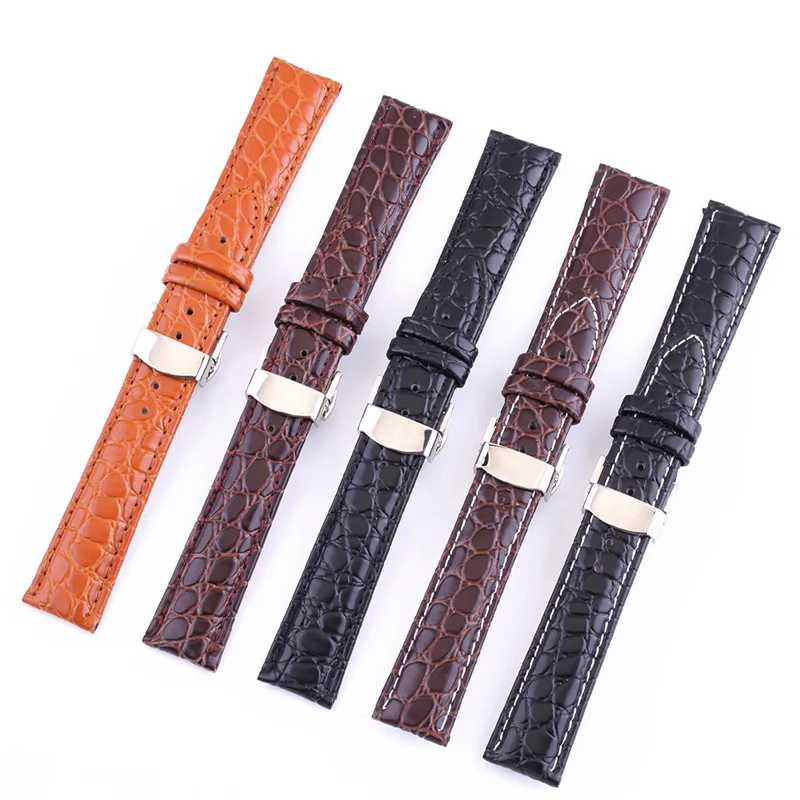 12 13 14 15 16 17 18 19 20 21 22 24mm Crocodile Pattern Genuine Leather Watch Band Butterfly Buckle Cowhide Watch Strap Bracelet