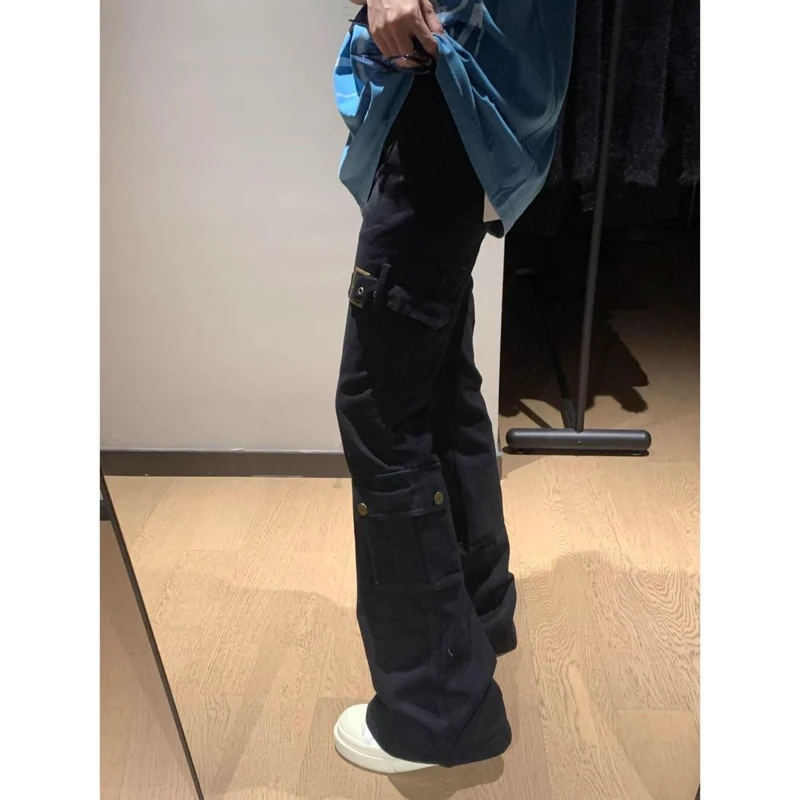 กางเกงคาร์โก้ผู้หญิง สไตล์พังก์ ฤดูใบไม้ผลิ ผ้าไนลอน หลายชั้น เรียบง่าย ศิลปะ ความงามแบบอาร์ต ลุคคนเมือง ลายถัก น้ำหนักเบา ทรงโอเวอร์ไซส์