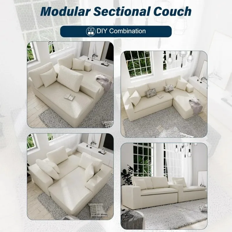 3-zits L-formige Bank Met Diepe Zitting، أريكة سحابية مقاس 101 بوصة، Gezellige Modulaire Banken، بنك سروال قصير كبير الحجم #3